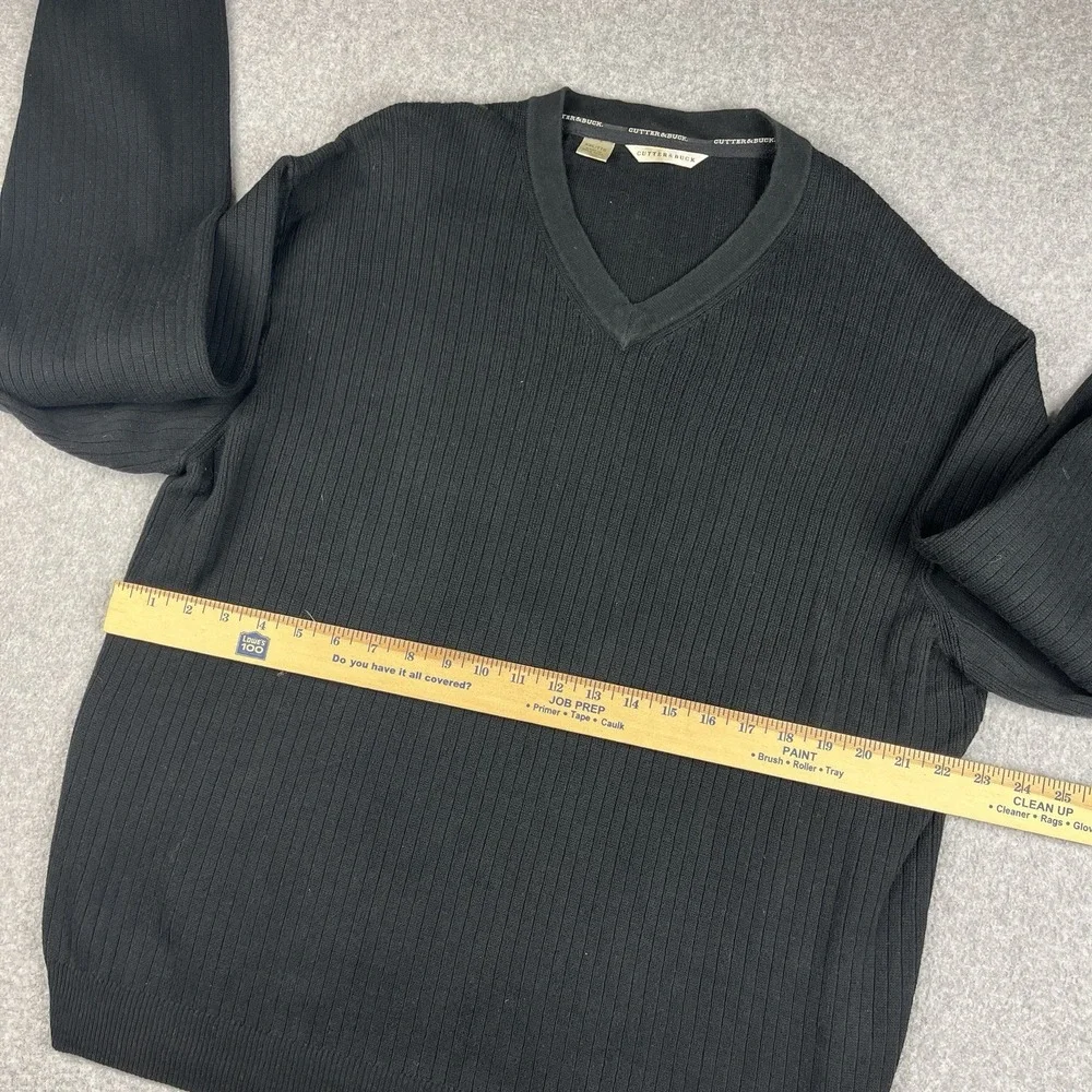 Cutter & Buck Sweater Men's 2XL V Neck Ribbed Sweater Cotton Pullover Golf